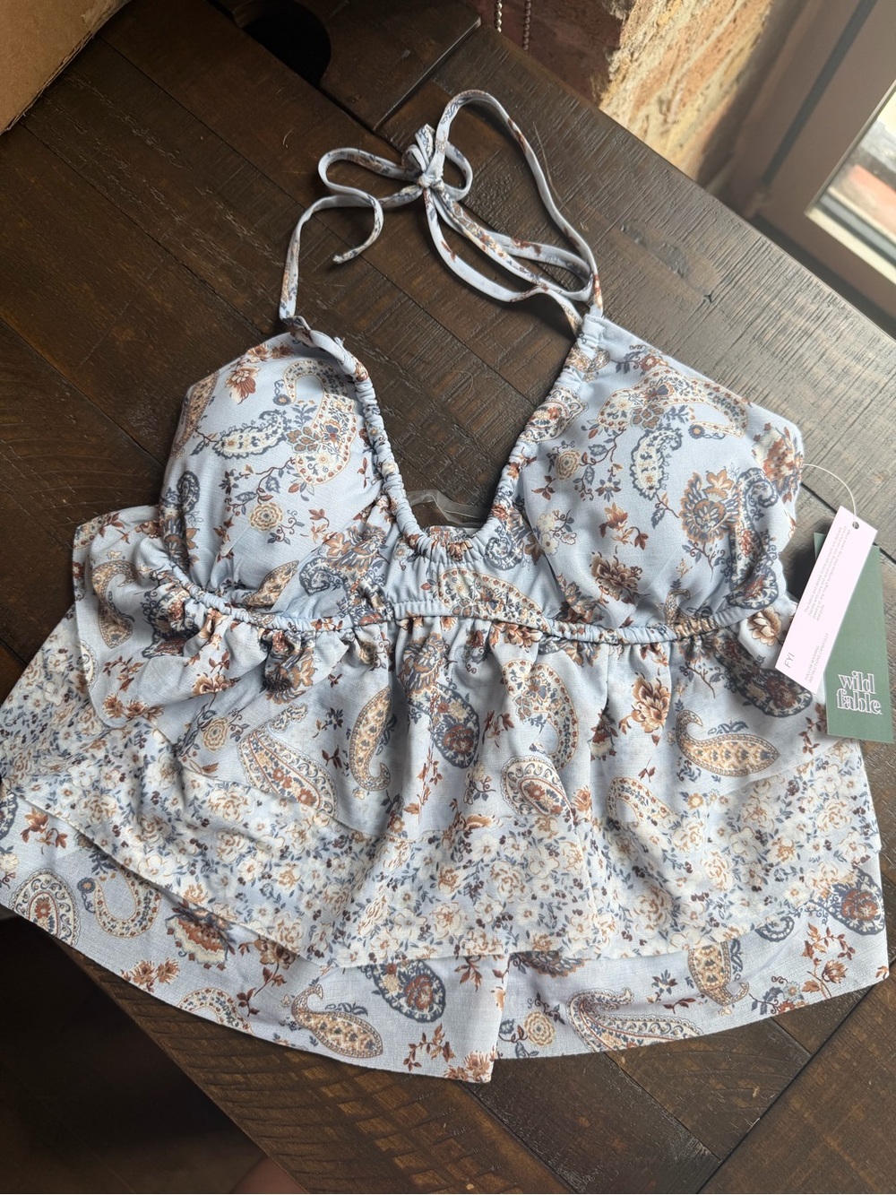 wild fable Blue Paisley Halter Ruffle Camisole